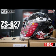 ZEUS HELMET หมวกกันน็อคครึ่งใบเเว่นชั้นเดียว รุ่น ZS-627BM1 a BM1 BLACK REDสีเงา XL 61-61.5