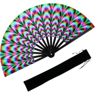 13‘’ Large Rave Fan for Men Women, Popping Fan for Line Dancing, Decorative Folding Hand Fan for Par