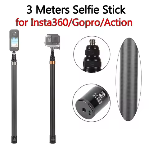 3M Carbon Fiber Selfie Stick For Insta360 ONE X/X2/X3/R/RS Gopro 9/10/11 mini Action Camera 1/4 Scre