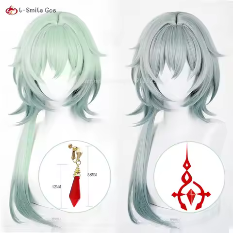 2 Styles HSR Anaxa Cosplay Wig 65cm Gray Green Wigs For Men Cosplay Anime Wig Heat Resistant Synthet