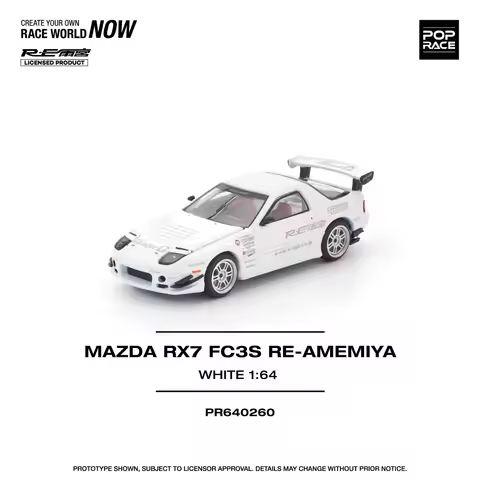 In Stock POP RACE 1:64 RX7 FC3S RE AMEMIYA White Diecast Car Model Collection Toys