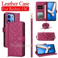 For Redmi15C 5G Flip Leather Phone Case For Redmi 15 C 15C Redmi15 C Redmi15C 2025 Magnetic Bracket 