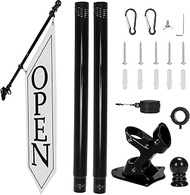 OPEN Flag with Pole Kit - Heavy Duty Canvas Open Banner for Business Storefront, 42x12 Inch Outdoor 
