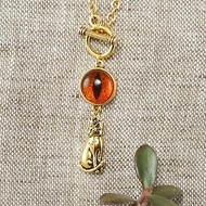 Orange Fire Red Glass Cat Eye Evil Eye Gold Cat Protection Necklace Jewelry Gift