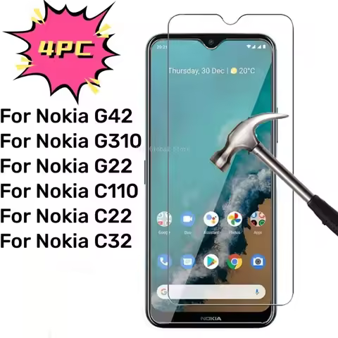 4Pcs 9H Clear Tempered Glass For Nokia G42 G310 G22 Screen Protectors For Nokia C110 C22 C32 Safety 