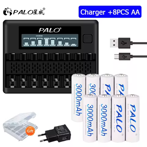 AA batteries 1.2V AA 3000mAh rechargeable battery aa batteria with 8 slots Battery Charger for AAA/A