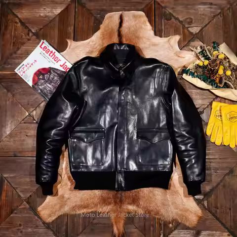 Vintage A2 Flight Jacket Men Full Vegetable Tanned Horsehide Leather Motorcycle Biker Genuine Leathe