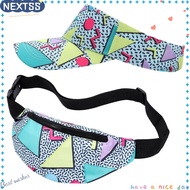 NEXTSS 80s 90s Fanny Pack, Colorful Soft 80s Outfit Sun Visor Hat,  Cotton Comfortable Waist Bag for