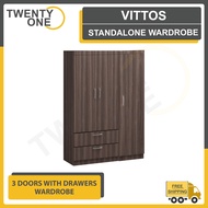 Twentyone 3 Doors With 2 Drawers Standalone Wardrobe / Open Door Wardrobe (Free Installation