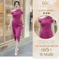 FUCHSIA ASYMMETRIC GOWN DS6907 | Fuchsia Pink Off Shoulder Draping Dress