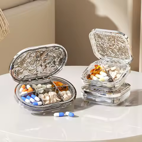 Water Ripple Pill Box Small Pill Box Daily Pill Box Organizer Travel Pill Container 4/6 Compartment 