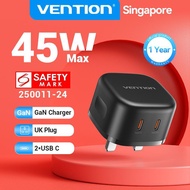 Vention 45W GaN Charger UK Plug Charging Adapter 2 Type C Ports QC3.0 PD 3.0 Type C Fast Charger