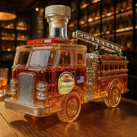 Truck Whiskey Holder Liquor Decanter Fire Truck-shaped Decanter Glass Decanter Fire Truck Glassware 