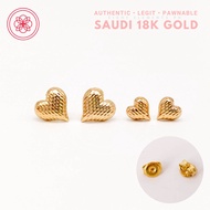 ☬COD PAWNABLE Original 18k Earrings Legit Real Saudi Gold Frosted Heart Stud Earrings w/ Gold Pakaw