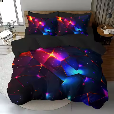 Valentine's Day, Dreamy Starry Sky Rock Power, Four-Seasons Universal Pattern Bedding Set with 3D Em