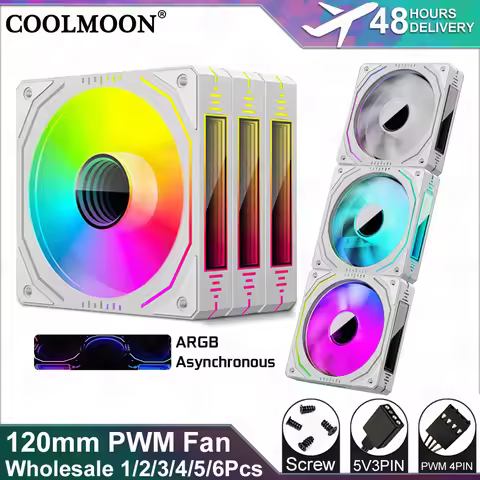 Coolmoon New 120mm Asynchronous ARGB Fans 5V3PIN/4PIN PWM White PC Case Heat Dissipation MOD Single