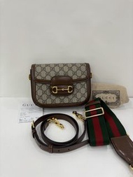 Gucci 古馳 1955馬鞍包 mini號 經典老花拼皮 雙肩帶 22年單  full set