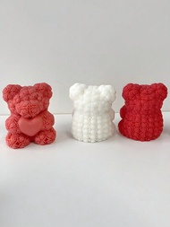 DIY香氛蠟燭模具3D熊心玫瑰石膏模具家居婚禮裝飾禮品環氧矽膠模具矽膠皂模具