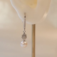 7-7.5mm Akoya珍珠-垂吊耳環 -S925瑪德蓮貝殼形狀蛋糕耳環鉤