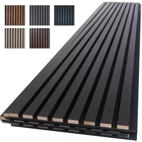 Wood Slat Wall Panels 4PCS Acoustic Panels Soundproof Noise Cancelling Tiles 96 x 12.6 inch Black