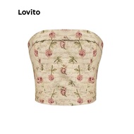 [Thanh Ly Nguyen Tag] Lovito vintage floral strapless crop top, beautiful European style