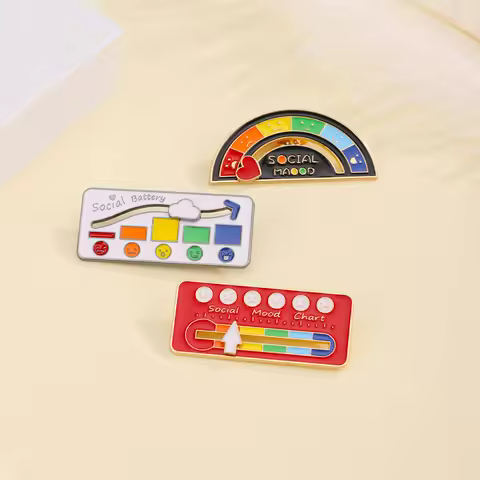 Funny Mood Social Enamel Pin My Social Battery Display Rainbow Brooch Metal Badge Lapel Backpack Bag