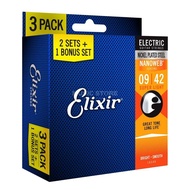 (ของแท้) Elixir® Nanoweb สายกีตาร์ไฟฟ้า เบอร์ 9 แบบนิกเกิล (Super Light .09 - .042) (3-Pack) #16540