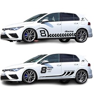 Pair Matte Black Racing Stickers Sport Side Number 8 Skirt Sticker Decal Vinyl Car Styling for VW Vo