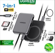 旺角門市發售 [原裝行貨 1年保養] UGREEN 7 in 1 Magnetic USB C Hub Type-C USB-A Docking HDMI Adapter 4K60Hz PD100W 