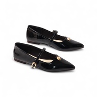 Giày Búp Bê Nữ Đế Bệt Quai Ngang Mũi Nhọn Đính Hoa Da Bóng Pixie H399