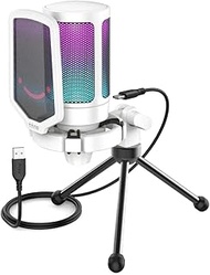 Fifine Ampligame A6V Publisher - Gamer - Podcast - Youtuber RGB USB Microphone (White)