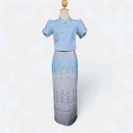 Set เขียวมัทฉะ เสื้อ+กระโปรงทรงสอบผ่าหลัง Pencil Skirt 1 Clothing Women Lady ผู้หญิง