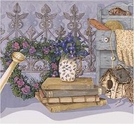 Blue Purple Flowers Garden Fence Shed Tools Farmhouse Wallpaper Border Retro Design, Roll 15' x 7.75