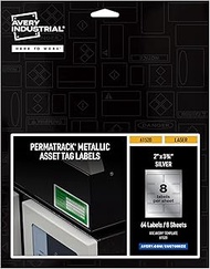 Avery Metallic Asset Tag Labels, 3-3/4 x 2", Laser Printable Tags, 64 Waterproof Labels (61520)