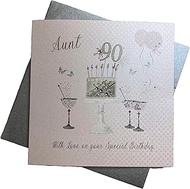 Happy 90th Birthday Card Aunt Champagne Glasses Pink Roses by White Cotton Cards SS42-A90