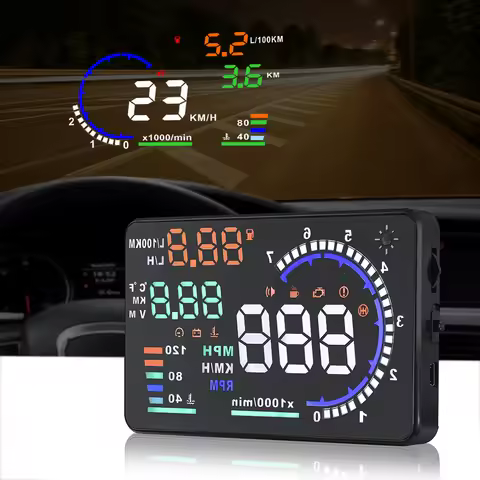A8 Car HUD RPM Voltage Speedometer Windshield Projection OBD Hud Head up Display Plug and Play Smart