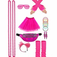 1980s Set Prom Party Head Buckle Glasses Bead Chain Knee Pads Skirt Earring Set 80s Set