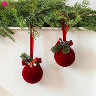 Ladysasa Christmas Tree Flocked Bell Decoration Red Scandinavian Christmas Bell with Ribbon Hanger M