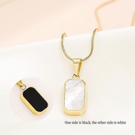 สร้อยคอจี้ตลับสีขาวสีดำสองด้าน Vnox สำหรับนาฬิกาผู้หญิงสแตนเลส Choker สร้อยคอของขวัญ