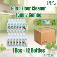 Phio 9-in-1 Floor Cleaner 1L x12 | Wax Protection | Shiny & Fresh | Pet/Kid Friendly | For Floor Was