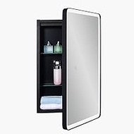 IDYLLOR Lighted Bathroom Medicine Cabinet with Round Corner Framed Mirror Door 15 x 25 inch, Right Hand Opening, Recessed or Surface Mount, with Adjustable Glass Shelves Shelves