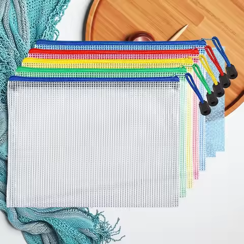 5PCS Stationery Storage Folder File Mesh Zipper Pouch A5 Document Bag Zip File Folders School Office