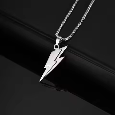 Vnox Stainless Steel Lightning Pendant Necklace, 60cm Box Chain with Lobster Clasp, Punk Waterproof 