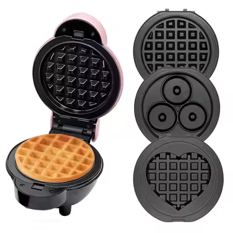 110V Heart Waffle Maker Mini Cake Maker Double-Sided Heating Doughnut Portable Breakfast Machine Bre