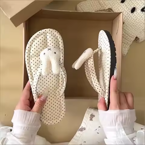 Kawaii Miffy Flip-flops Slippers Cute Cartoon Polka Dot Miffy Super Soft Flat Outdoor Slippers for S