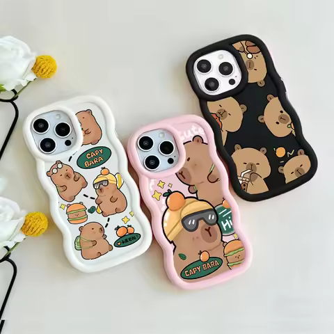 Adorable Cute Capybara Wave Side Casing For OPPO A6 Pro A6X A60 Reno 15F 14F 13F 12 11 10 Pro 12F 11