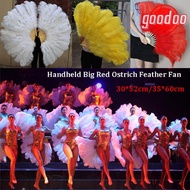 GOODOO Folding Fan, Big Red Ostrich 12 Bones Handheld Fur Fan, 30*52cm 35*60cm Runway  Props Perform