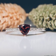 Large Trilliant Garnet Silver Engagement Ring for Women Red Custome Gemstone