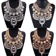Boho Ethnic Big Bib Maxi Choker Women Jewellery Indian Vintage Statement Crystal Rhinestone Large Co