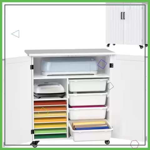 Craft Storage Cart with Drawers & Wheels, Compatible with Cricut Machines, 31.6"W x 15.8"D x 34.9"H